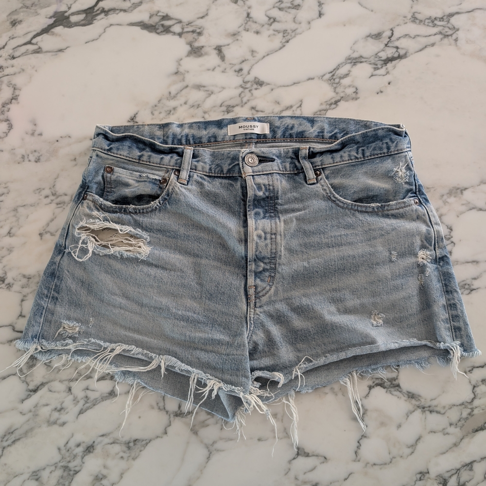 Moussy Light Blue Distressed Denim Shorts Women's size 29
